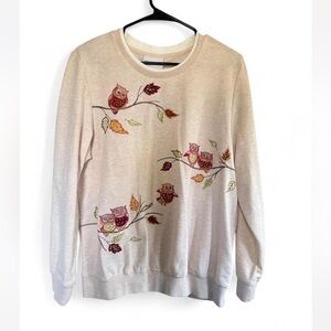 Alfred Dunner Y2K vintage Owl Autumn embroidered  Crewneck Sweater
